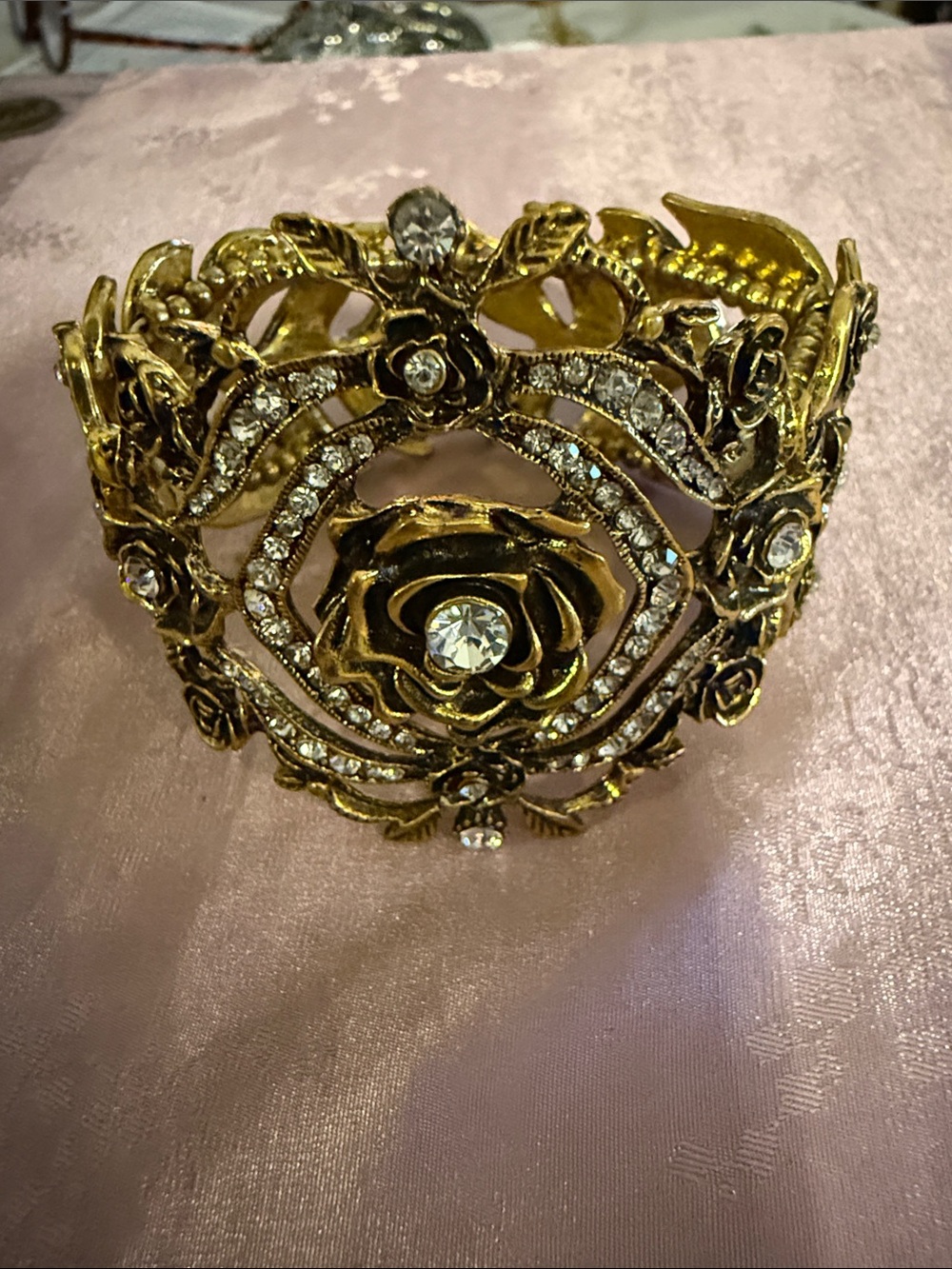 Gold Floral Crystal Statement Cuff Bracelet